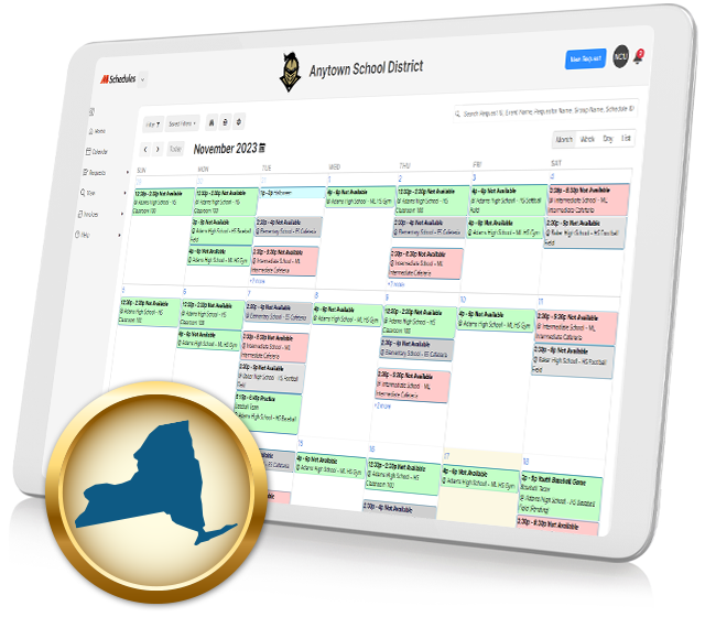ML Schedules on tablet with icon of state of New York