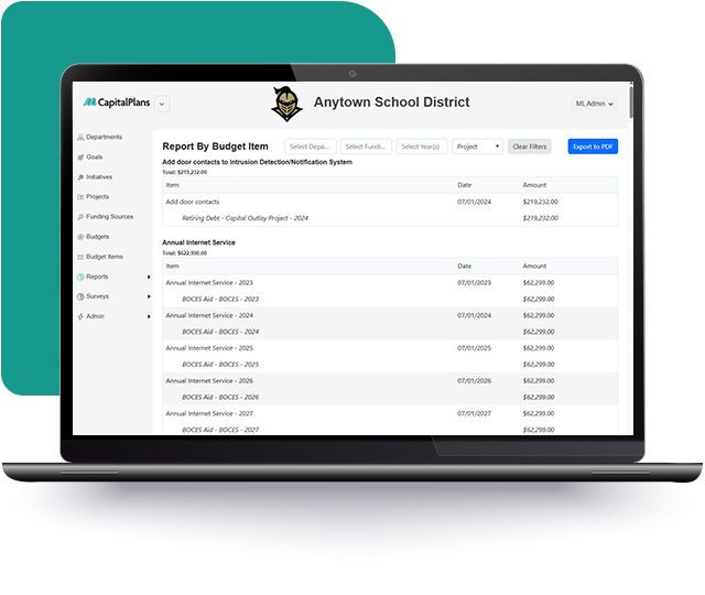 ML Capital Plans Screenshot